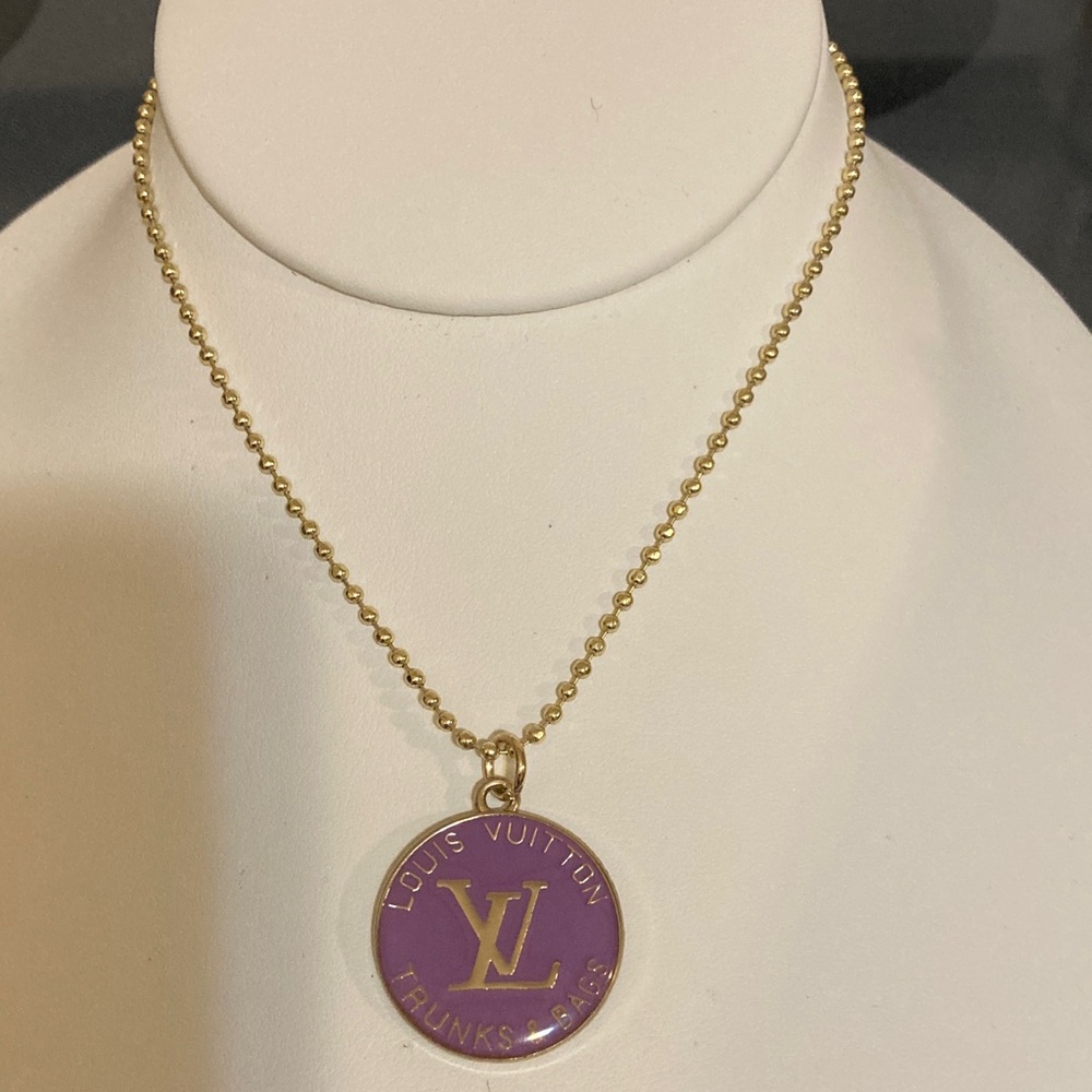 Louis Vuitton Gold and Purple Logo Necklace